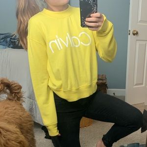 Calvin Klein: Performance Flocked Logo Mock Neck Cropped Sweatshirt